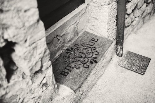 door with welcome sign